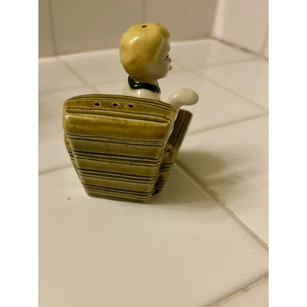 Ceramic Arts Studio Boy in Green Chair Salt Pepper Shaker 1953 Hard to Find USA